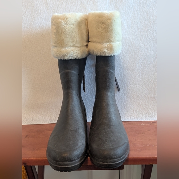 Le Chameau Rare EU 41 Fur Lined Rubber Boots Brown Mid Calf Women’s Wellingtons - Picture 5 of 8